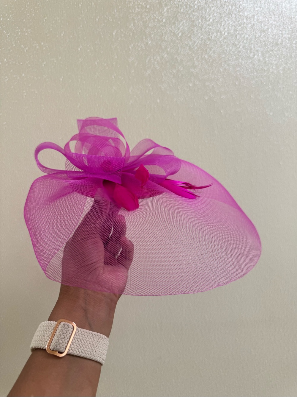 Pink Fascinator Feather Net Wedding Derby Goth Halloween Costume Hat Headpiece